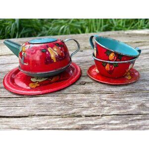 Antique 1930s Ohio Art Walt Disney Donald Duck Child Teapot Cups Saucers